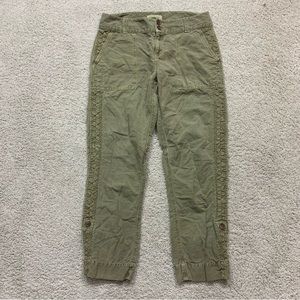 Women's SUNDANCE Olive Green LINEN Blend CROCHET TRIM Convertible CAPRI PANTS  6
